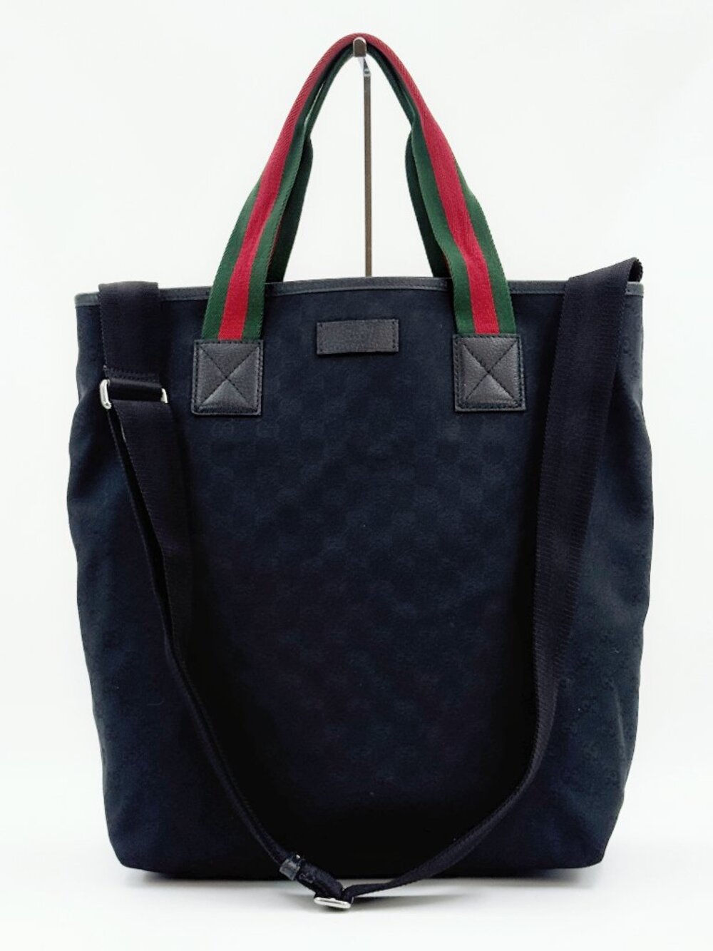 Gucci GG Monogram Web Handle Vertical Tote Bag Black 2-Way